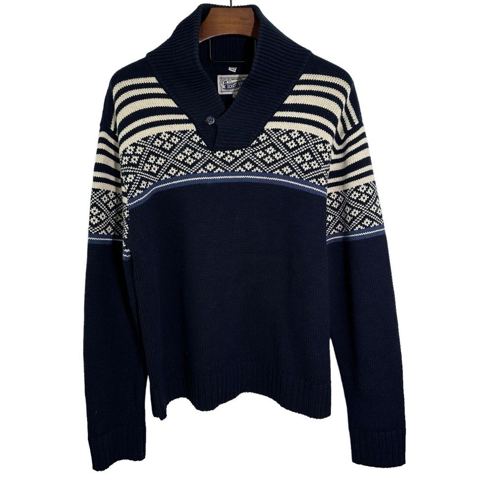 SCHOTT BROS Shawl Collar‎ Pullover Sweater Nordic Ski Wool Blend Fisherman 2XL